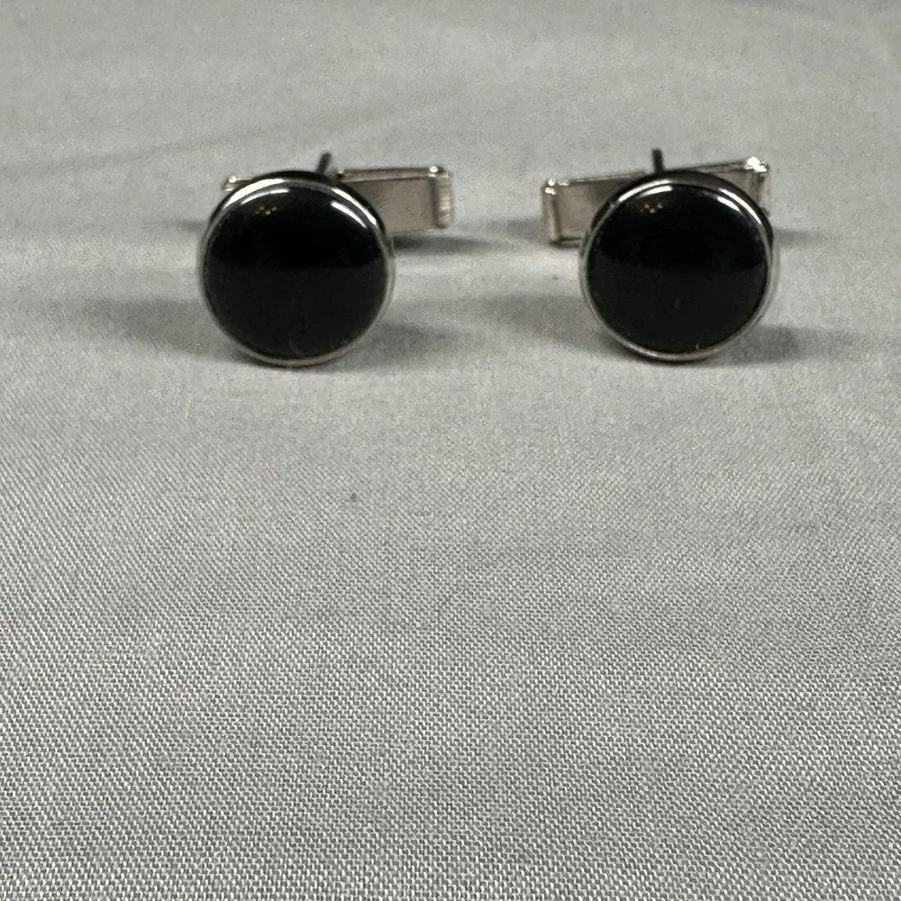 Vintage‎ Black Dome Cufflinks Retro Faux Onyx Style Men's Accessories Minimalist
